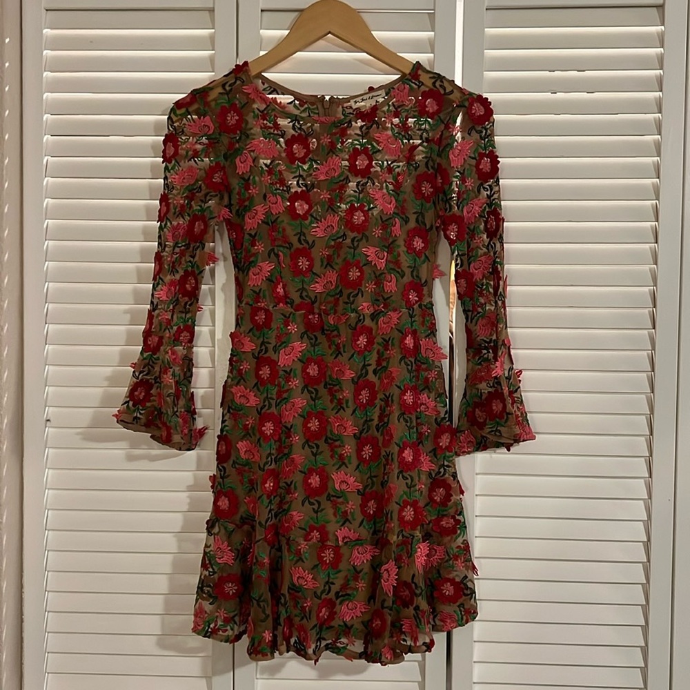 For Love & Lemons Floral Appliqué Mini Dress